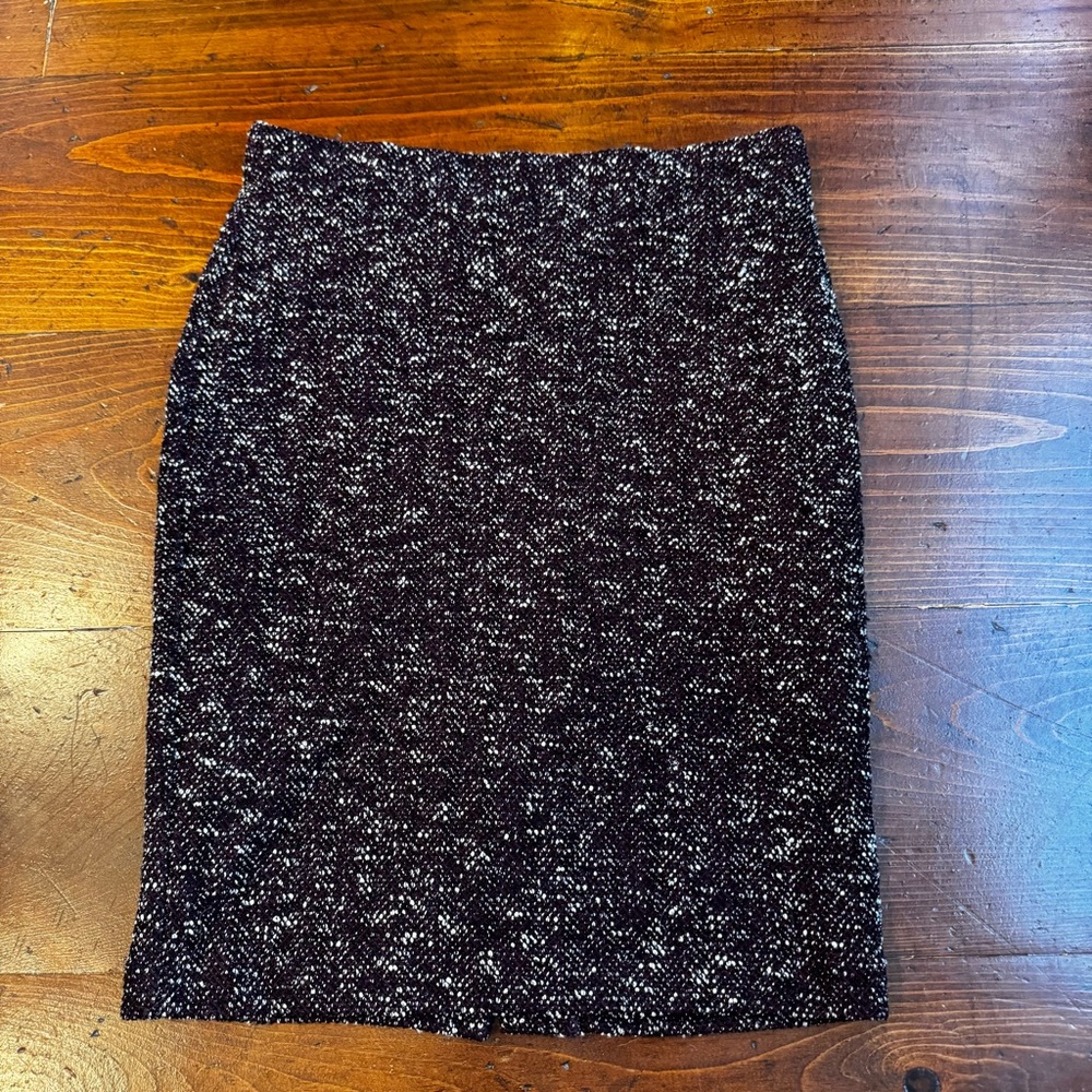 Ann Taylor Burgundy, Black and Cream Tweed Pencil Skirt. 12 Petite